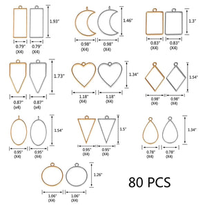 80 PCS Metal Bezels for Resin Charms Earrings Necklaces (Gold/Silver)