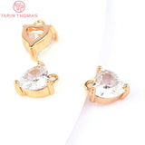 6PCS 5.5x5.8MM 24K Plated Brass Zircon Heart Charms