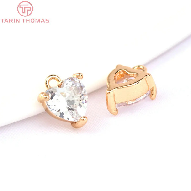 6PCS 5.5x5.8MM 24K Plated Brass Zircon Heart Charms