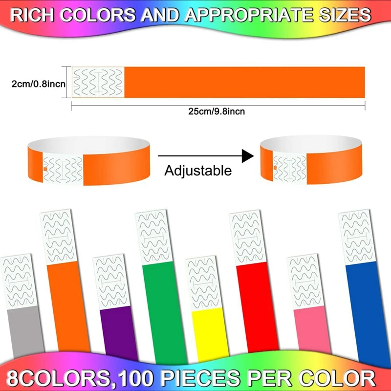 800 Pack Paper Wristbands Colored Wristbands For Party Club