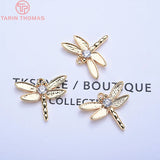 4PCS 15x12.5MM 24K Brass Zircon Dragonfly Charms Pendants High Accessories