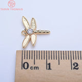 4PCS 15x12.5MM 24K Brass Zircon Dragonfly Charms Pendants High Accessories
