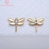 4PCS 15x12.5MM 24K Brass Zircon Dragonfly Charms Pendants High Accessories