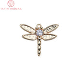 4PCS 15x12.5MM 24K Brass Zircon Dragonfly Charms Pendants High Accessories