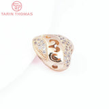 2PCS 24K Plated Brass Zircon Heart Beads