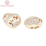2PCS 24K Plated Brass Zircon Heart Beads