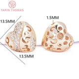 2PCS 24K Plated Brass Zircon Heart Beads