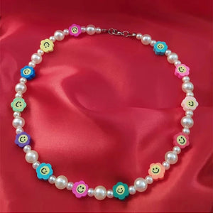 Rainbow Flower Smiley Necklace for Women