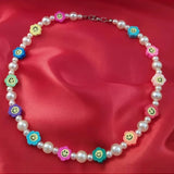 Rainbow Flower Smiley Necklace for Women