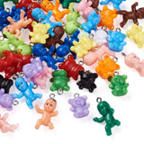 80Pcs 20 Styles Opaque Plastic Pendants with Platinum Tone Iron Loop