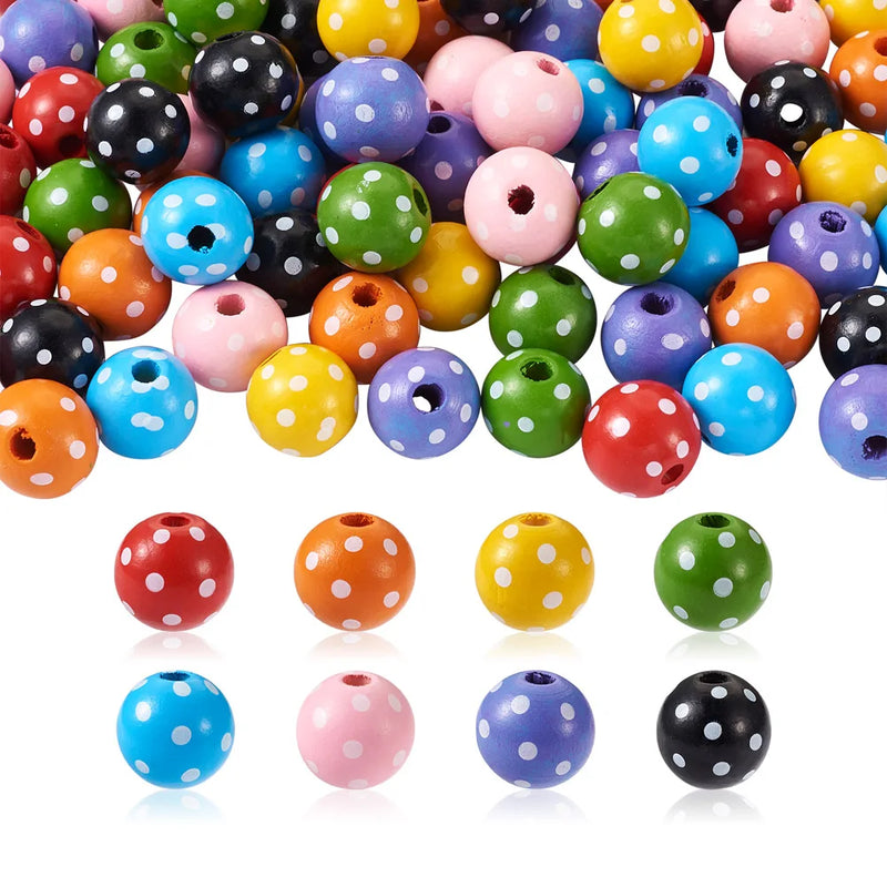 80Pcs 8 Colors Wooden Beads Round with Wave Point 16x15mm