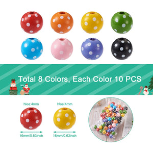 80Pcs 8 Colors Wooden Beads Round with Wave Point 16x15mm