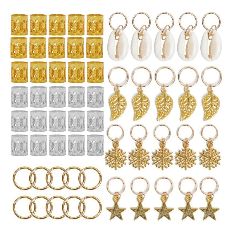 80Pcs African Hair Jewelry Braid Accessories Metal Hair Ring Tubes Cuffs Beads