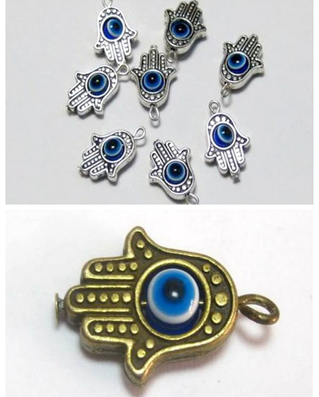 80Pcs Alloy Hamsa Hand Evil Eye Charm Pendant For Jewelry Making
