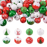 80Pcs Christmas Wooden Snowflake Ball Beads for Jewelry Making DIY Bracelet