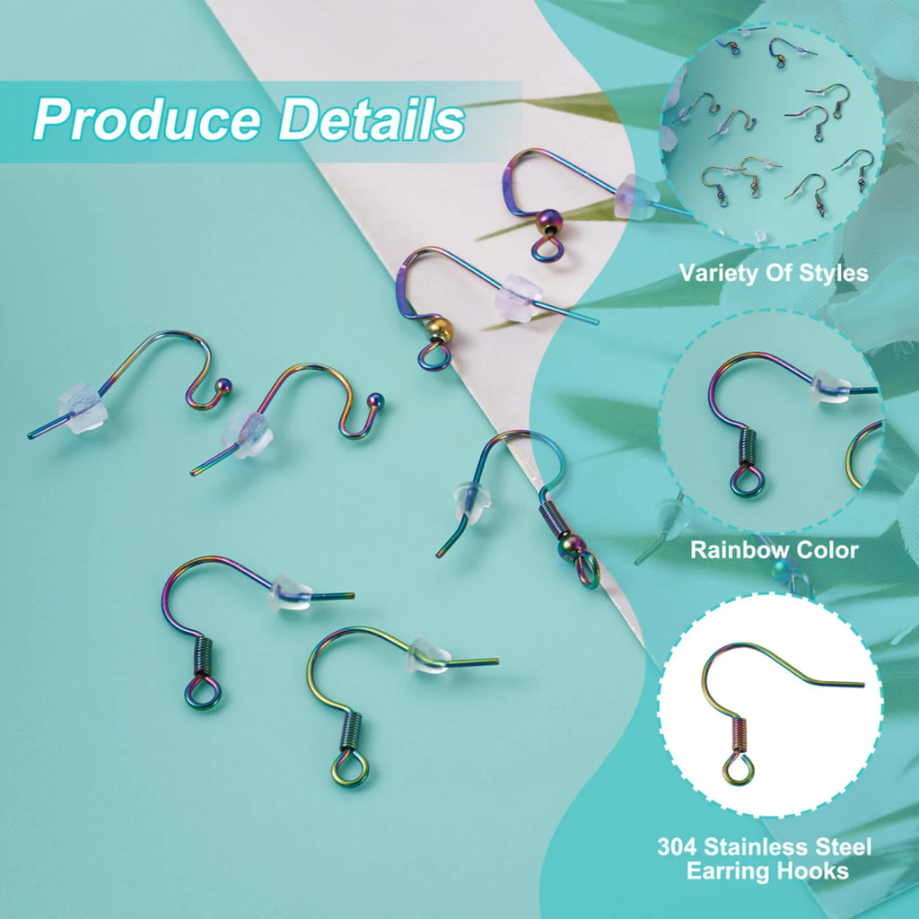 80Pcs Colorful Stainless Steel Earring Hooks with Jump Rings