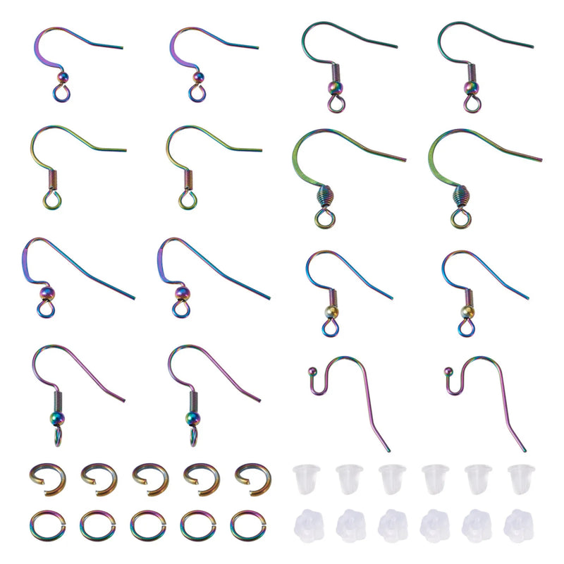 80Pcs Colorful Stainless Steel Earring Hooks with Jump Rings