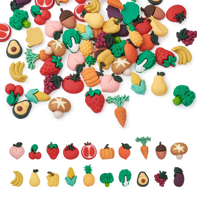 80Pcs Resin Vegetable Fruit Cabochons for DIY Jewelry Making Charms Decor