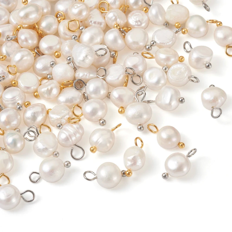 80Pcs Freshwater Pearl Charms Oval Golden & Platinum for Jewelry Making
