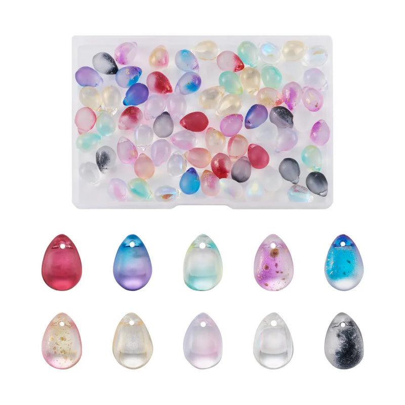 80Pcs Two Tone Teardrop Glass Charms Pendant Beads for Jewelry Making