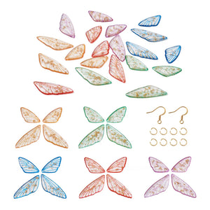 80Pcs Transparent Butterfly Wing Charms with Jump Rings & Hooks for DIY Earrings
