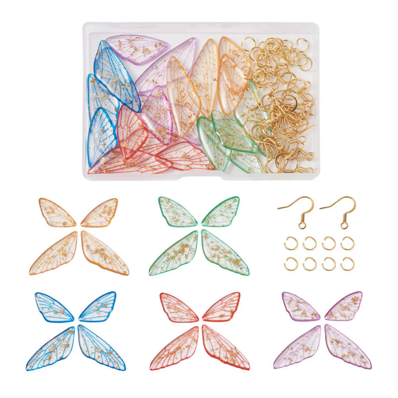 80Pcs Transparent Butterfly Wing Charms with Jump Rings & Hooks for DIY Earrings