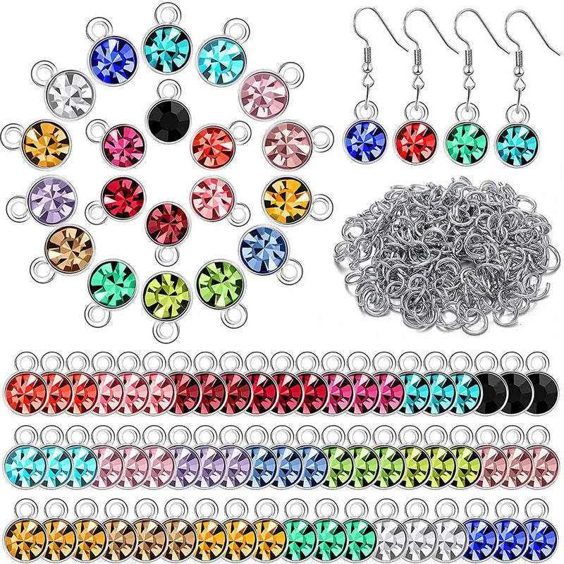 80 Crystal Charms for Jewelry Making Round Charms Silver