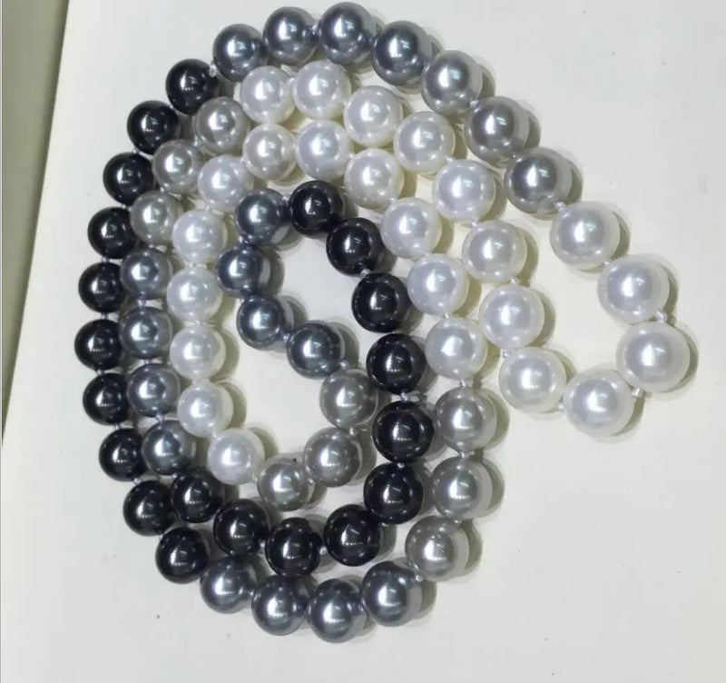 30inch Gray Shell Pearl Necklace, Round Natural South Sea Shell Pearl