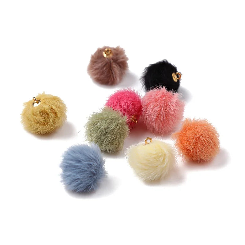80pcs 15mm Mink Plush Balls Pendants Earrings Jewelry Hang Ring Pompoms