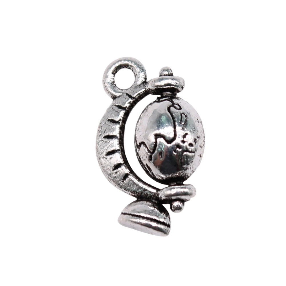 80pcs 17x12mm Globe Charms Antique Silver Pendant Charms