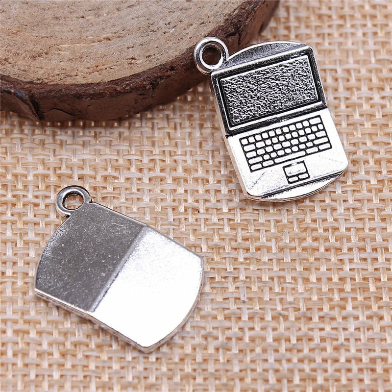 80pcs Antique Silver Computer Charms 3D Laptop Pendants