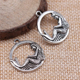 80pcs 23mm Mermaid Round Pendant Charm for Jewelry Making