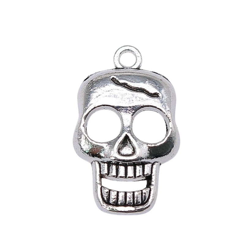80pcs Antique Silver Skull Pendant Charms 23x12mm for Jewelry Making