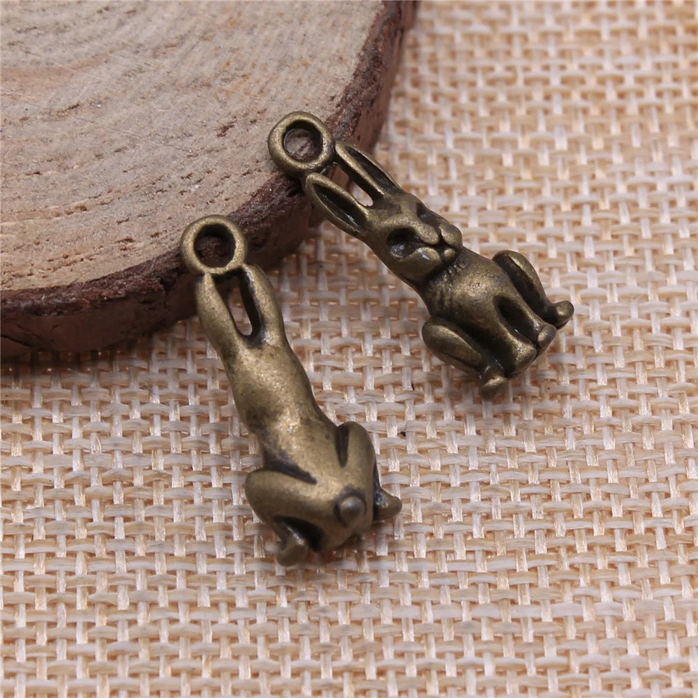 80pcs 3D Rabbit Charm For Jewelry Making Antique Silver Antique Bronze DIY
