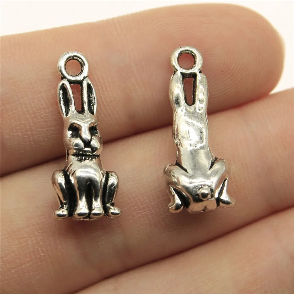 80pcs 3D Rabbit Charm For Jewelry Making Antique Silver Antique Bronze DIY
