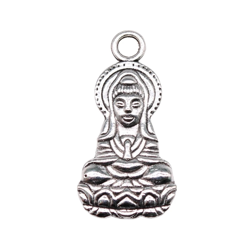 80pcs 26x13mm Guanyin Buddha Charm Antique Silver Bronze for Jewelry Making