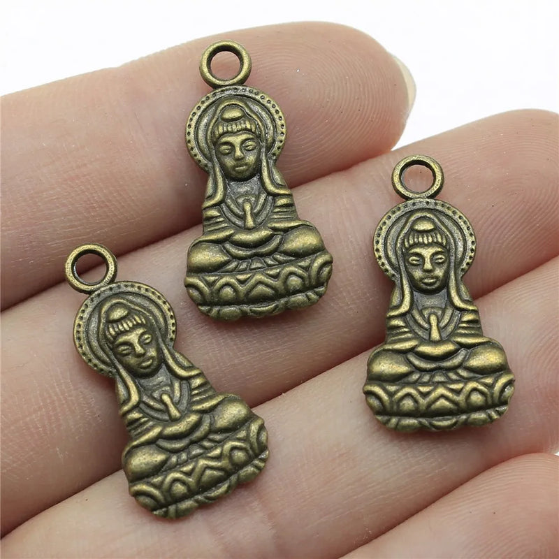 80pcs 26x13mm Guanyin Buddha Charm Antique Silver Bronze for Jewelry Making