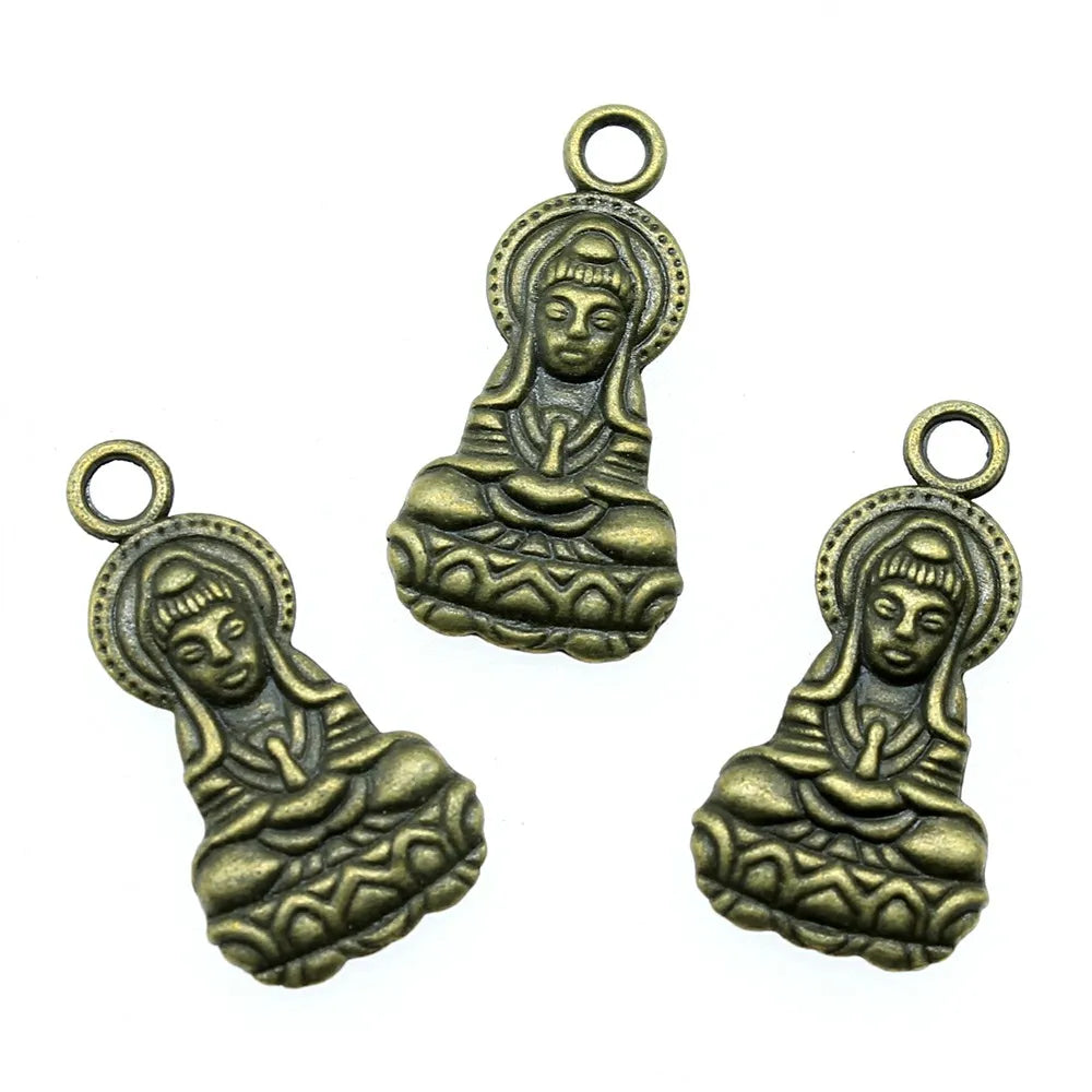80pcs 26x13mm Guanyin Buddha Charm Antique Silver Bronze for Jewelry Making