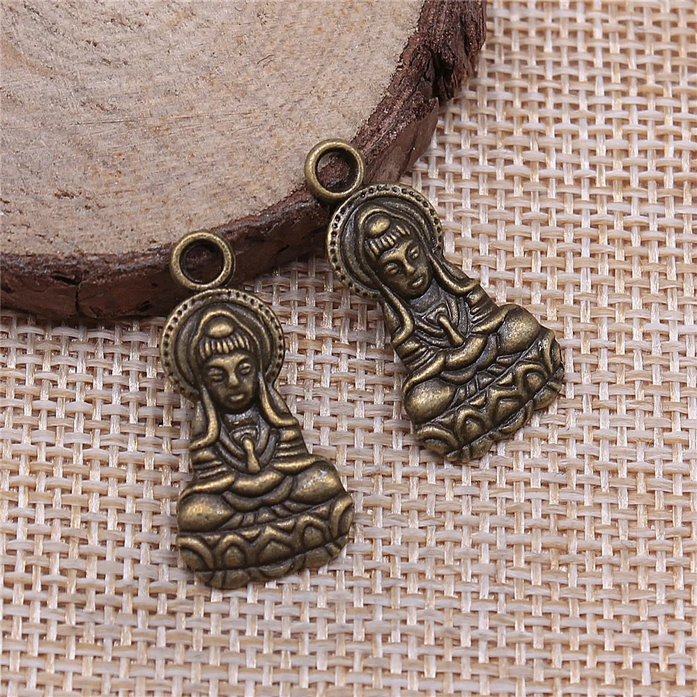 80pcs 26x13mm Guanyin Buddha Charm Antique Silver Bronze for Jewelry Making