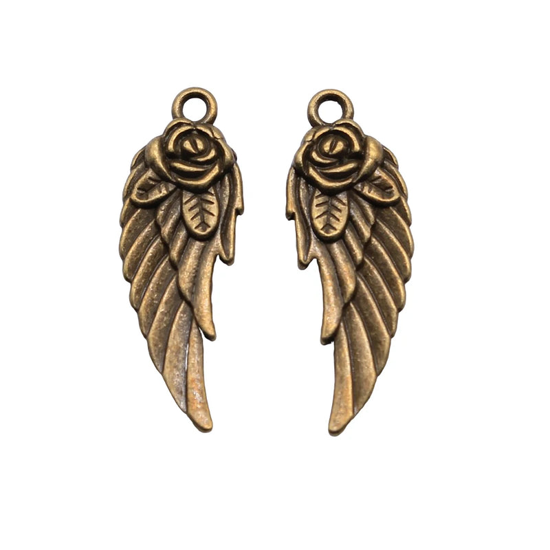80pcs 30x12mm Flower Angel Wings Pendant Double Sided Flower Wing