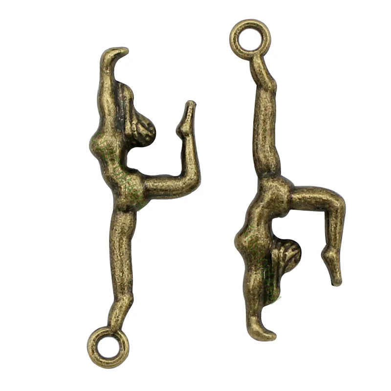 80pcs Gymnastics Charms Pendant 30x10mm Antique Bronze 2 Sided