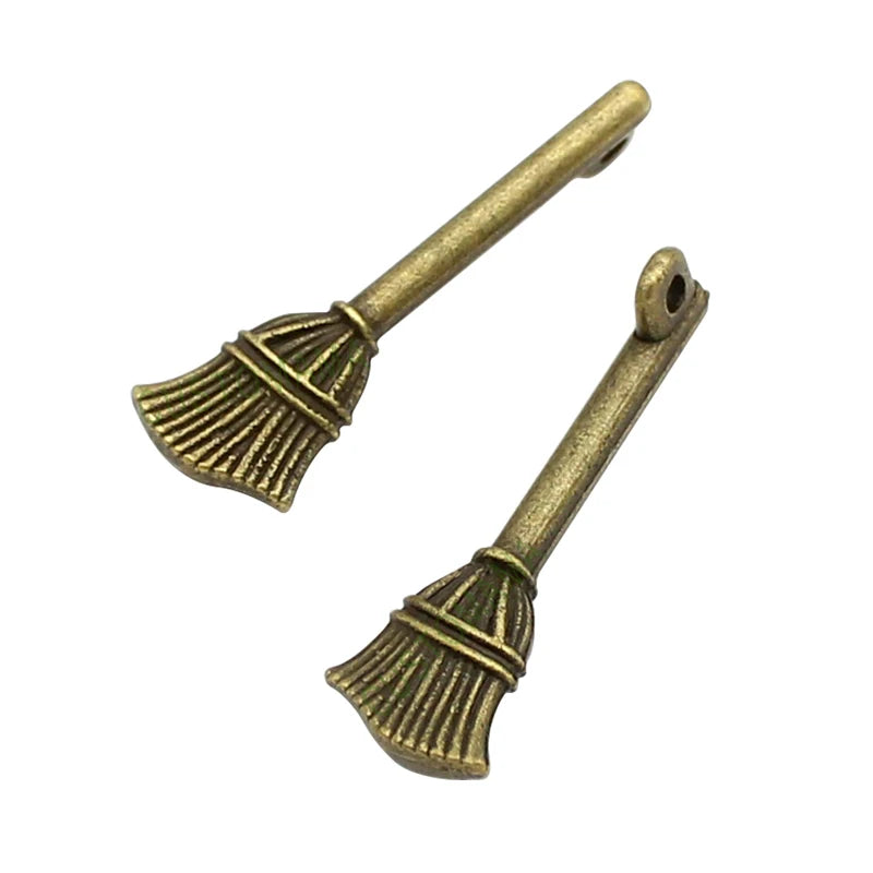 80pcs Antique Bronze Broom Charms Pendants 27x9mm