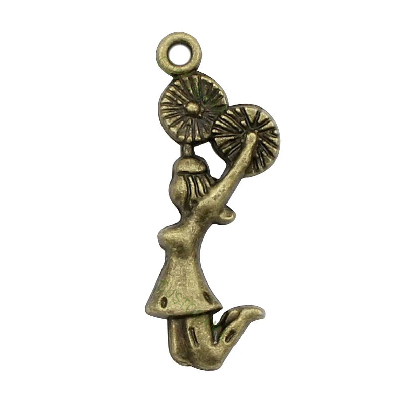 80pcs Antique Bronze Cheerleader Charms Pendant
