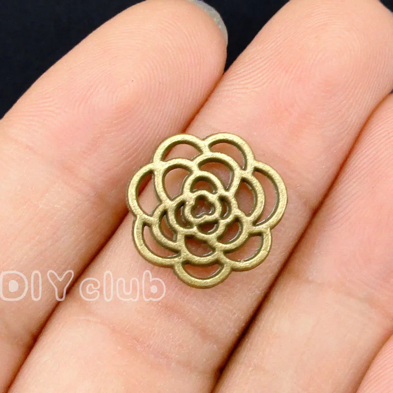 80pcs Antique Bronze Flower Rose Charms Pendant 16x16mm