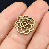 80pcs Antique Bronze Flower Rose Charms Pendant 16x16mm