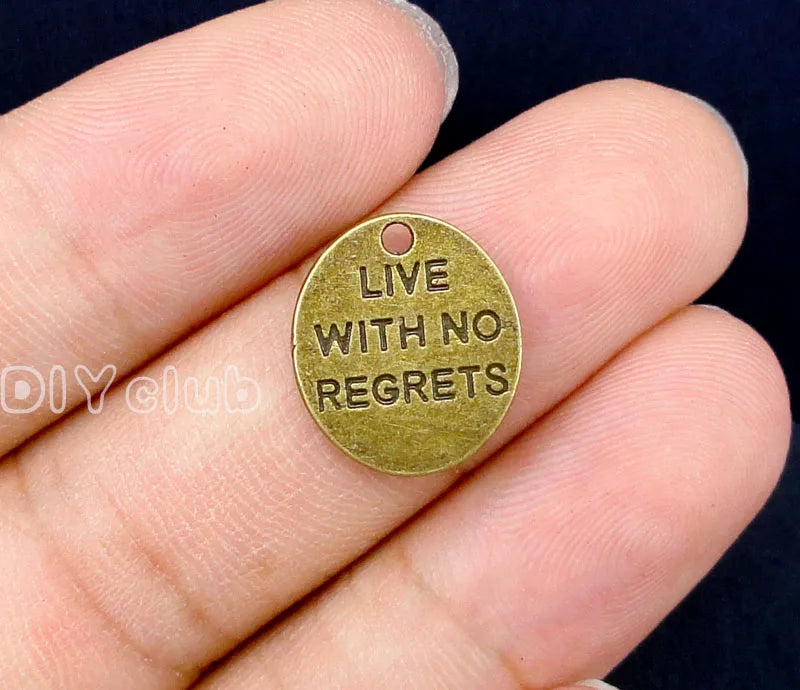 80pcs Antique Bronze No Regrets Charms Pendants 15x13mm