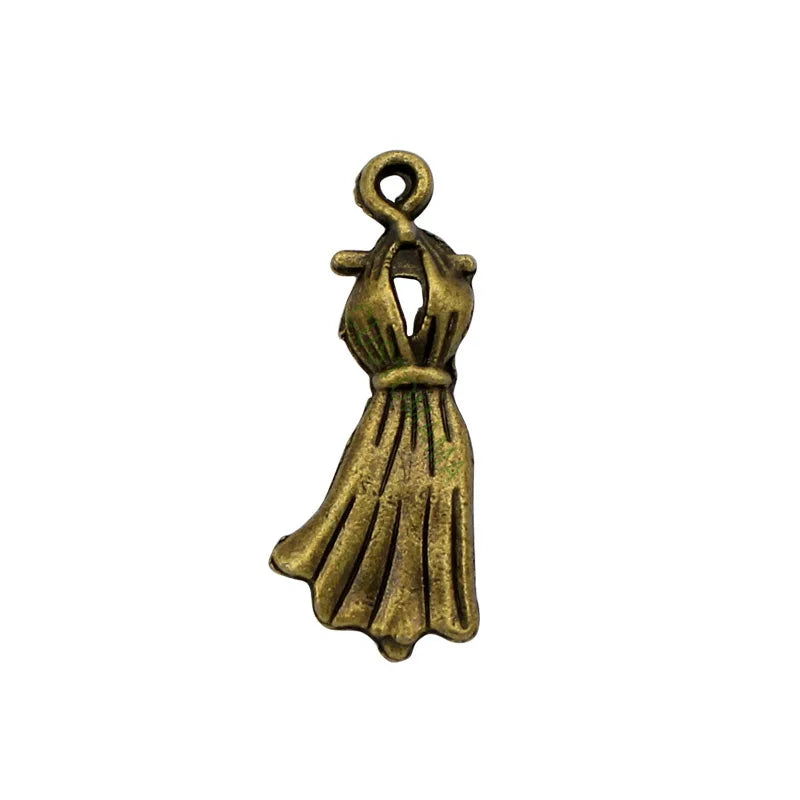 80pcs Antique Bronze Long Dress Charms Pendant