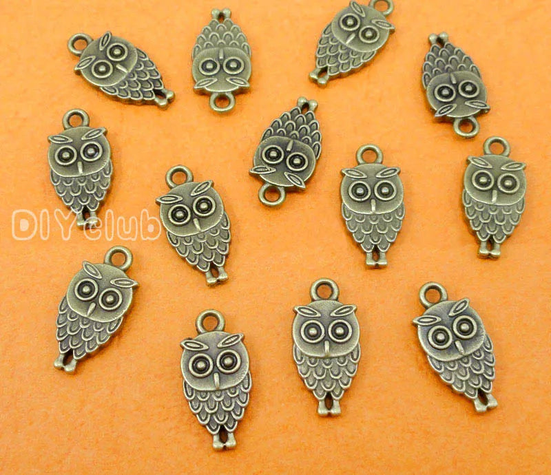 80pcs Owl Charms Antique Bronze Tone Double Sided 18x9mm