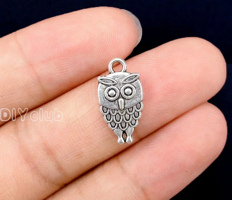 80pcs Owl Charms Antique Silver Plated 18x9mm