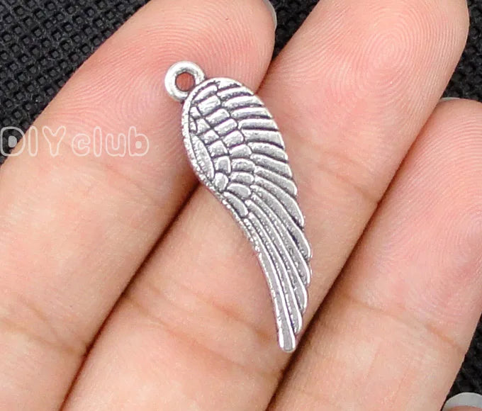 80pcs Tibetan Silver 2-Sided Angel Wing Charms Pendant